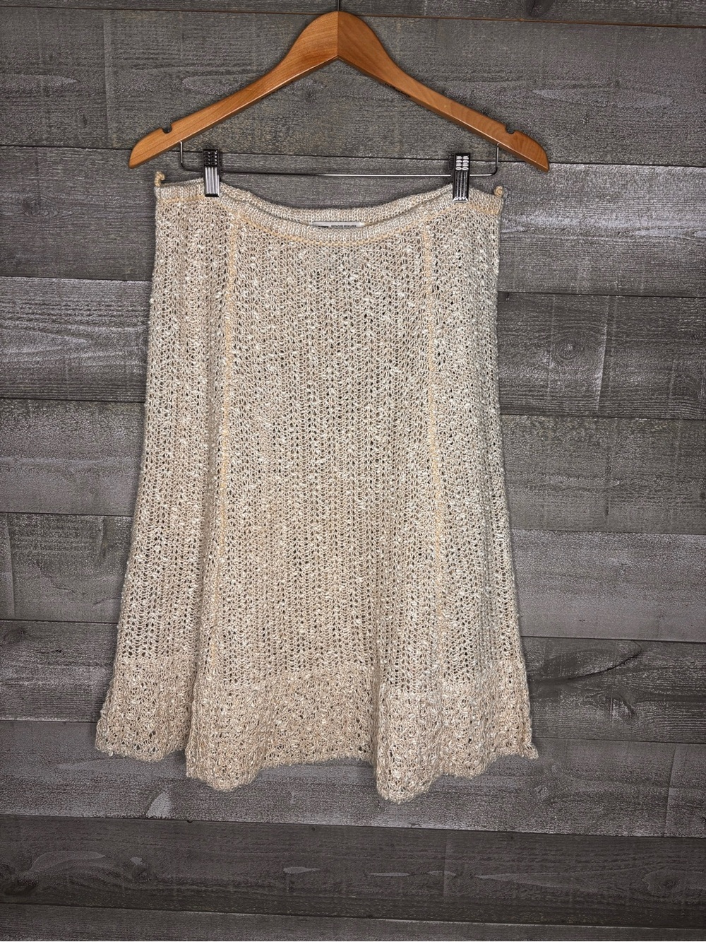 Pallas 70s hand loomed 100% pure Irish linen Knit crochet A-Line Skirt in Cream
